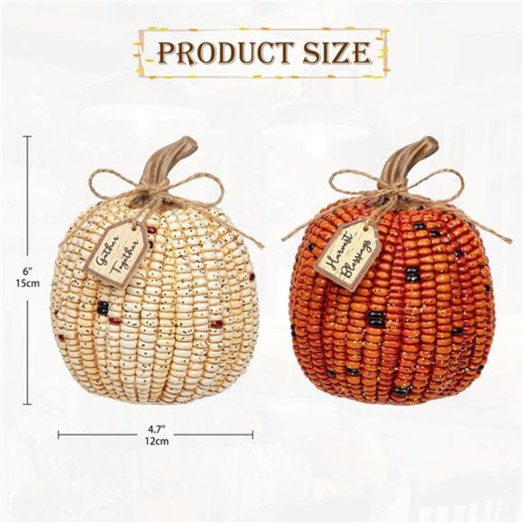 2PCS Decorative Corn Cob Pumpkins Resin Fake Pumpkins Autumn Home Rustic Decor - Picture 2 of 6